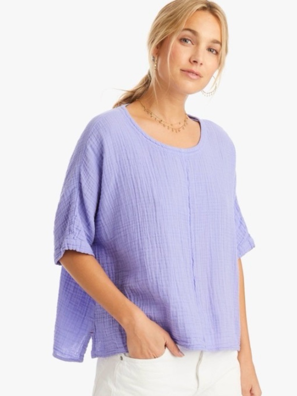 New Xirena Landon Relaxed Cotton Gauze Scoop Neck Top in Meridien